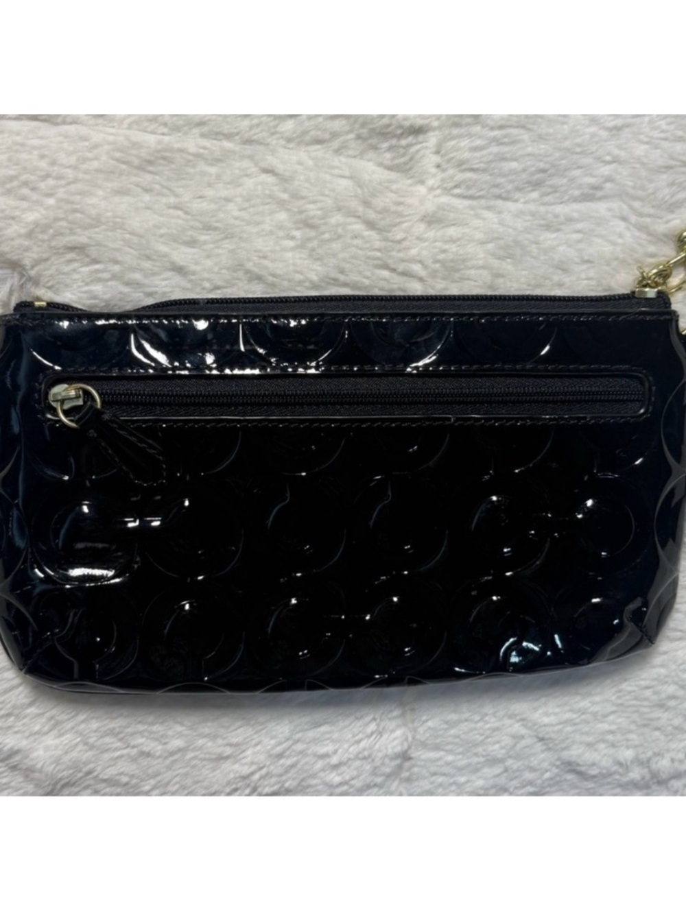 Coach Black Patent Leather Wristlet with Gold-Tone Logo - Picture 5 of 7